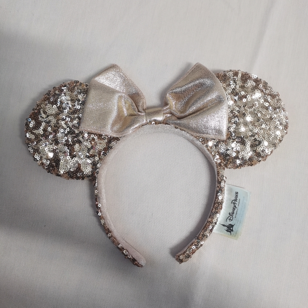 Disney Parks Minnie Mouse Ears Headband Pink Rose Sequin